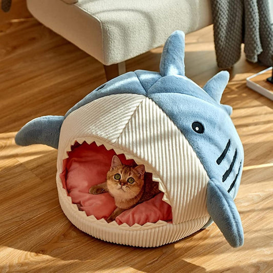 Shark Cat Bed Dog House Cat Bed Cave Pet Bed Cat Beds for Indoor Cats (S, Blue)