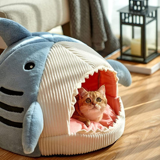 Shark Cat Bed Dog House Cat Bed Cave Pet Bed Cat Beds for Indoor Cats (S, Blue)
