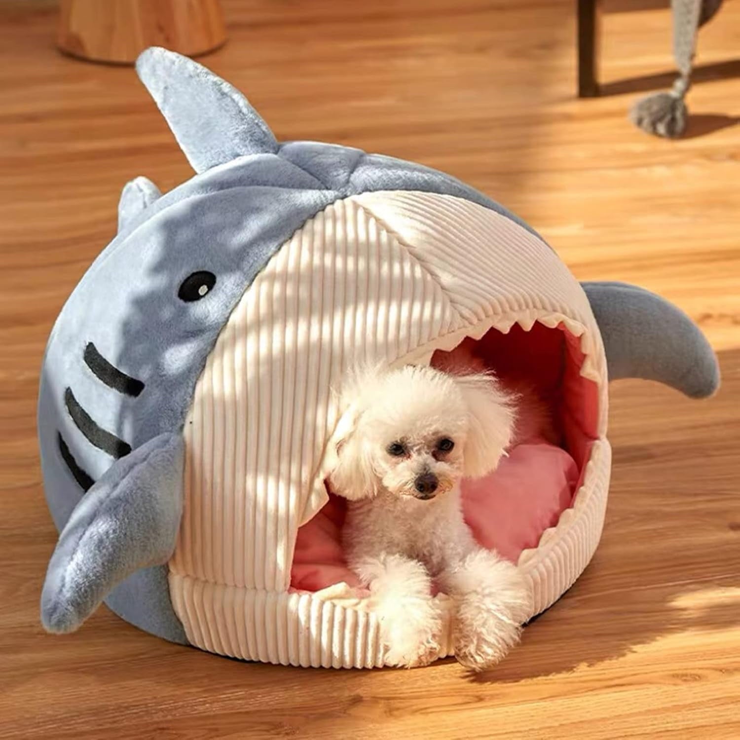 Shark Cat Bed Dog House Cat Bed Cave Pet Bed Cat Beds for Indoor Cats (S, Blue)